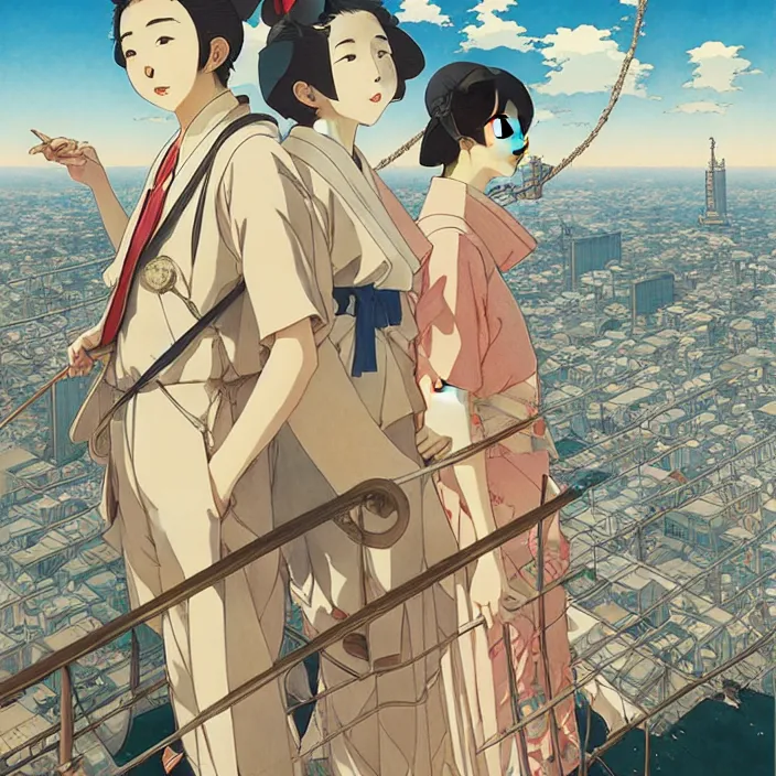 Image similar to japanese big city, summer, in the style of studio ghibli, j. c. leyendecker, greg rutkowski, artem