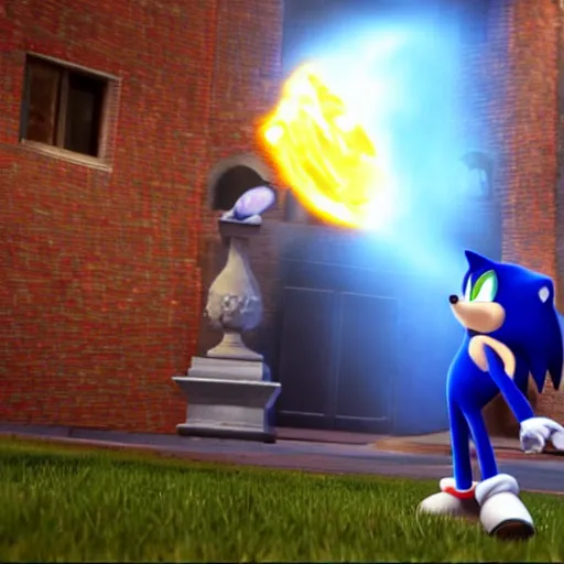 Image similar to a still of from the movie the exorcist crossover with the game sonic unleashed