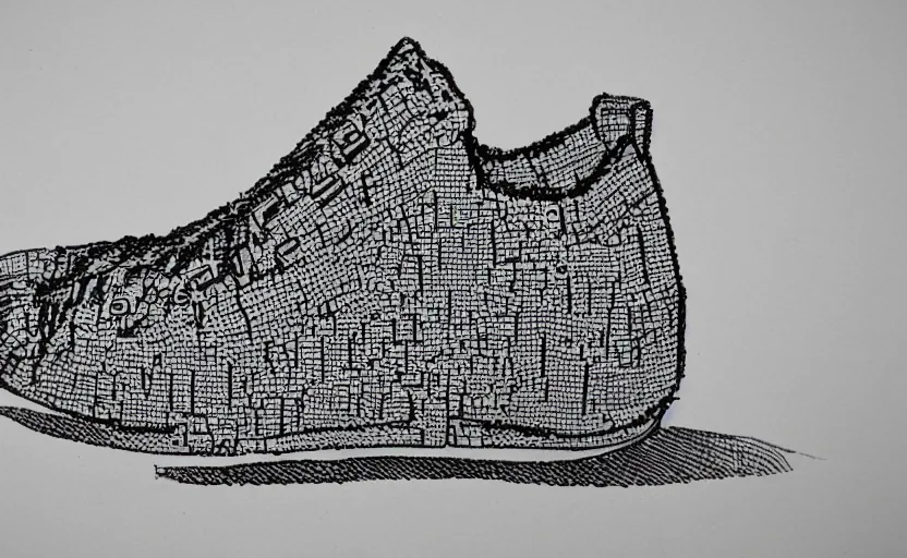 Image similar to sneaker made out of lego, ink drawing, jacques - louis david