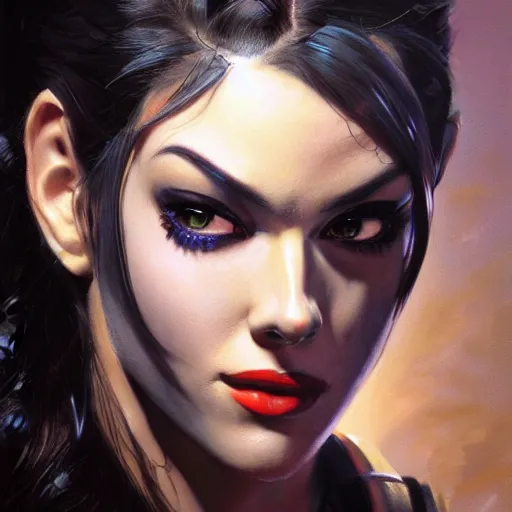 Prompt: ultra realistic portrait painting of widowmaker from overwatch, art by frank frazetta, 4 k, ultra realistic, highly detailed, epic lighting.