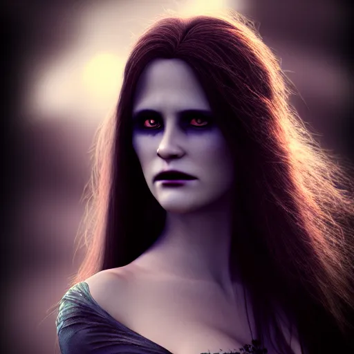 Image similar to portrait brunette PANDORA, Captivating, Noble, New Tales of the Vampires character, Highgate cemetery, face centred, fog, volumetric lighting, beautiful, blueish moonlight, sharp focus, ultra detailed, cgsociety