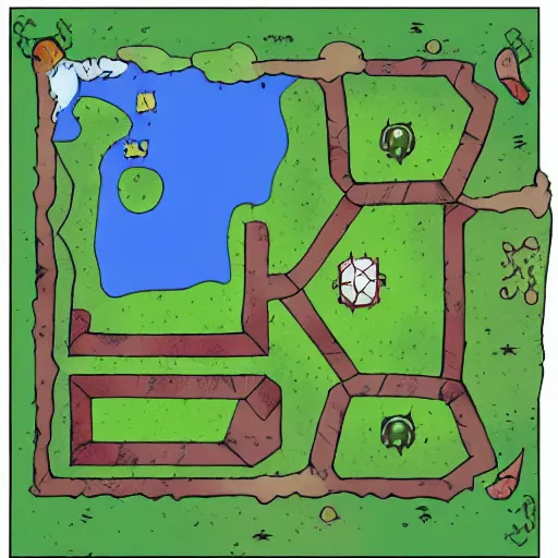 Prompt: d & d style battle map with grid inspired by adventure time