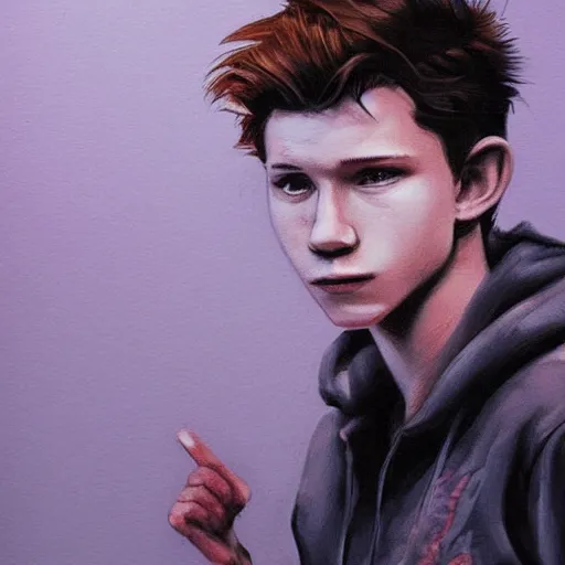 Prompt: tom holland as a teen wolf werewolf by jama jurabaev, trending on artstation, high quality, brush stroke