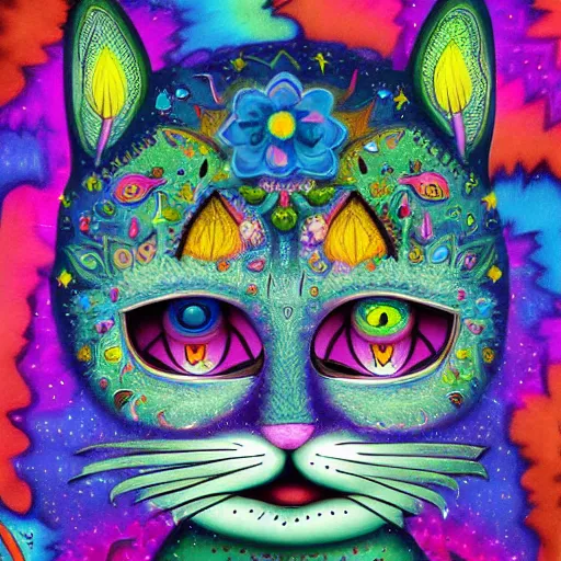 Image similar to my little dark age, detailed painterly digital art by lisa frank and louis wain, trending on deviantart