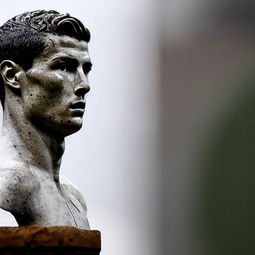 Prompt: A ancient stone bust of Cristiano Ronaldo is found raising time-travel concerns