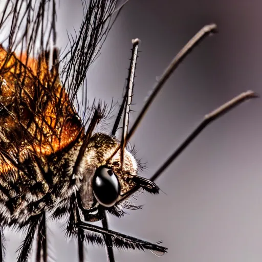 Image similar to close up of mosquito, wildlife photography, nikon d 7 5 0, macro view, super - resolution microscopy, closeup, zoom, shutter speed 1 / 1 0 0 0, f / 2. 8, 3 2 k, ultra - hd, super - resolution, natural lighting, insanely detailed and intricate, hypermaximalist, elegant, ornate, hyper realistic, super detailed