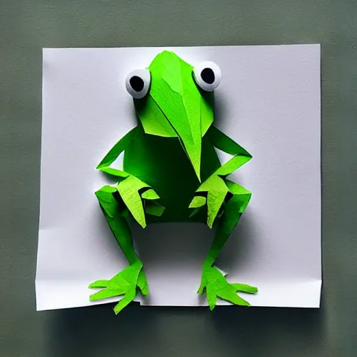 Prompt: “ cut paper sculpture of kermit the frog ”