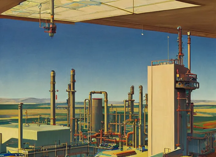 Image similar to oil factory space station, highly detailed, Edward Hopper and James Gilleard, highly detailed