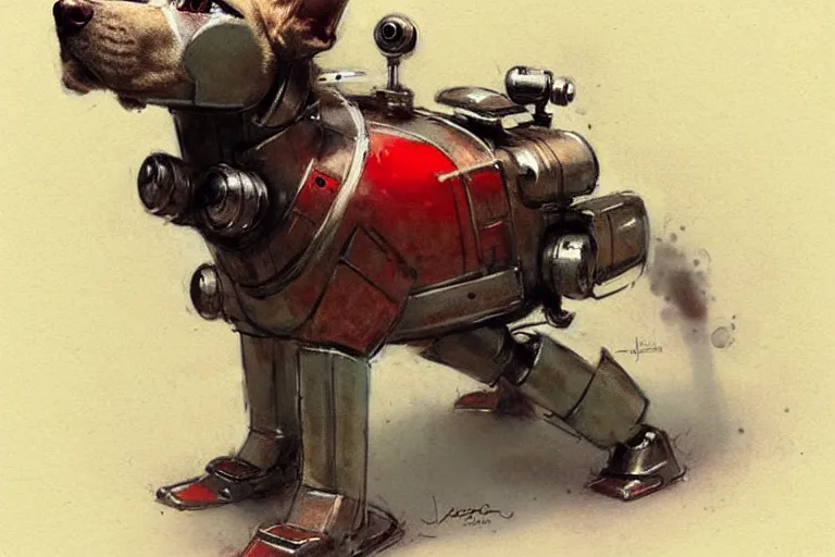 Image similar to adventurer ( ( ( ( ( 1 9 5 0 s retro future robot android dog. muted colors. ) ) ) ) ) by jean baptiste monge!!!!!!!!!!!!!!!!!!!!!!!!! chrome red