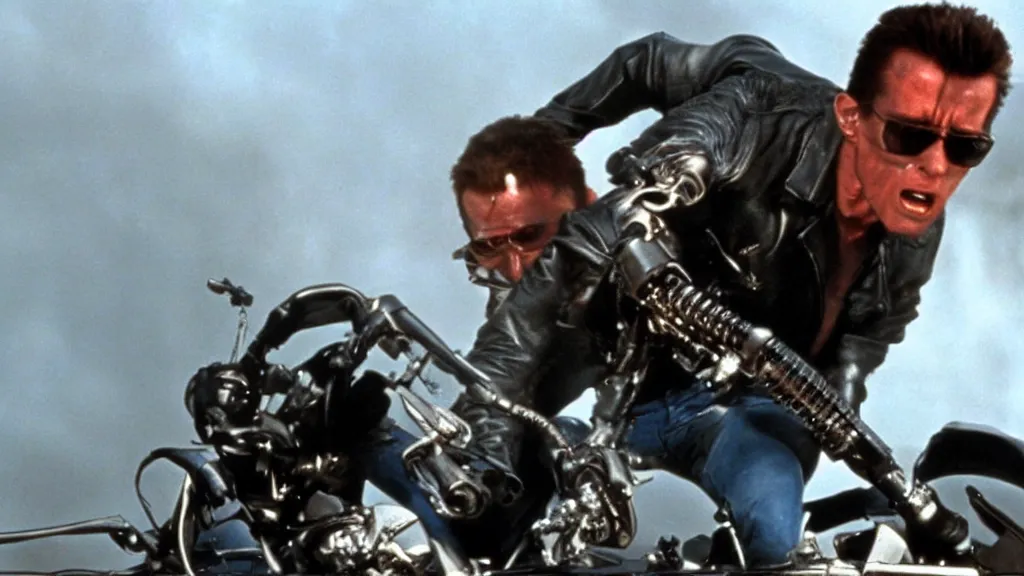 Prompt: Terminator 2 best action scene