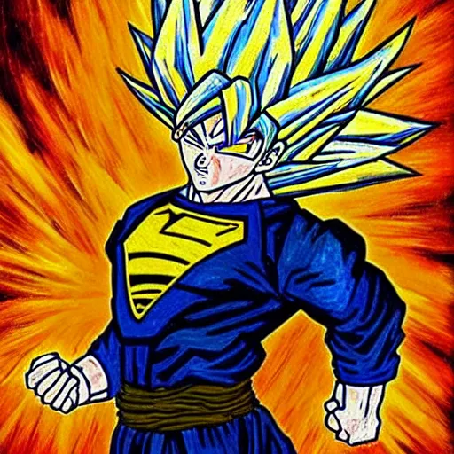 Prompt: super saiyan goku painted by vincent van gogh, oil - on - canvas, highly detailed, 8 k