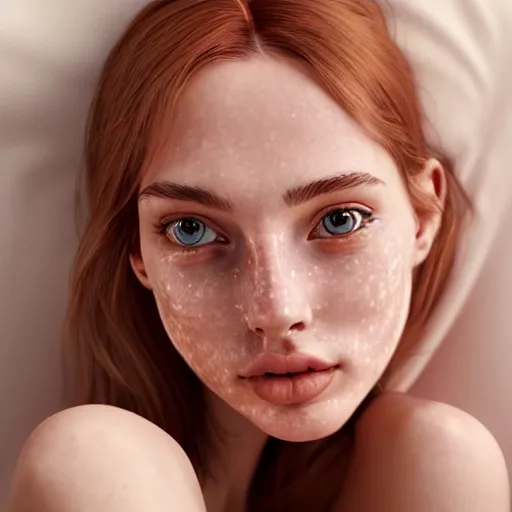 Prompt: portrait of a cute thin young woman, red blush, light freckles, soft smile, casual clothes, relaxing on the couch, home interior, golden hour, close up shot, 8 k, art by irakli nadar, hyperrealism, hyperdetailed, ultra realistic