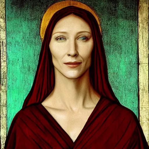 Image similar to painting of cate blanchett as jesus by leonardo davinci