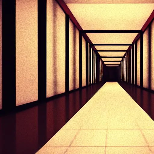 Image similar to a camera view of a scary hallway photo - realistic
