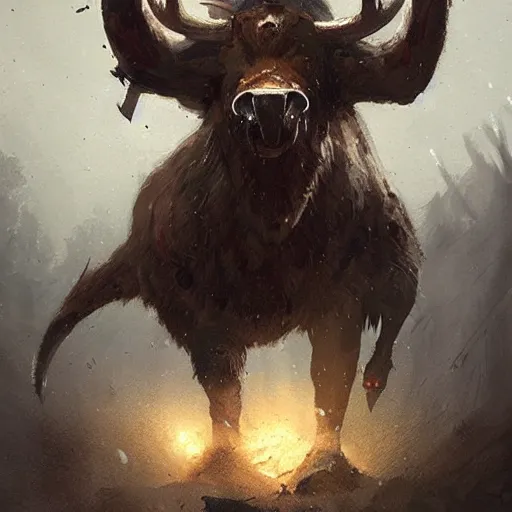 Image similar to one - legged barbarian with moose head by greg rutkowski