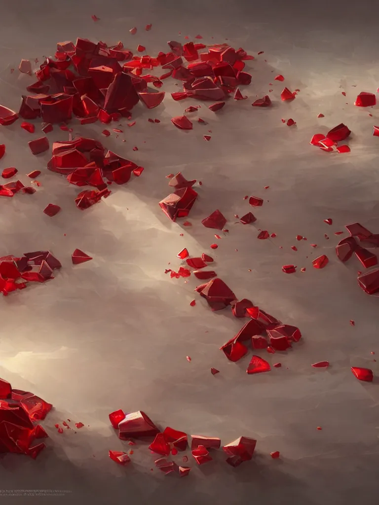 Prompt: red shards of glass by disney concept artists, blunt borders, rule of thirds, golden ratio, godly light