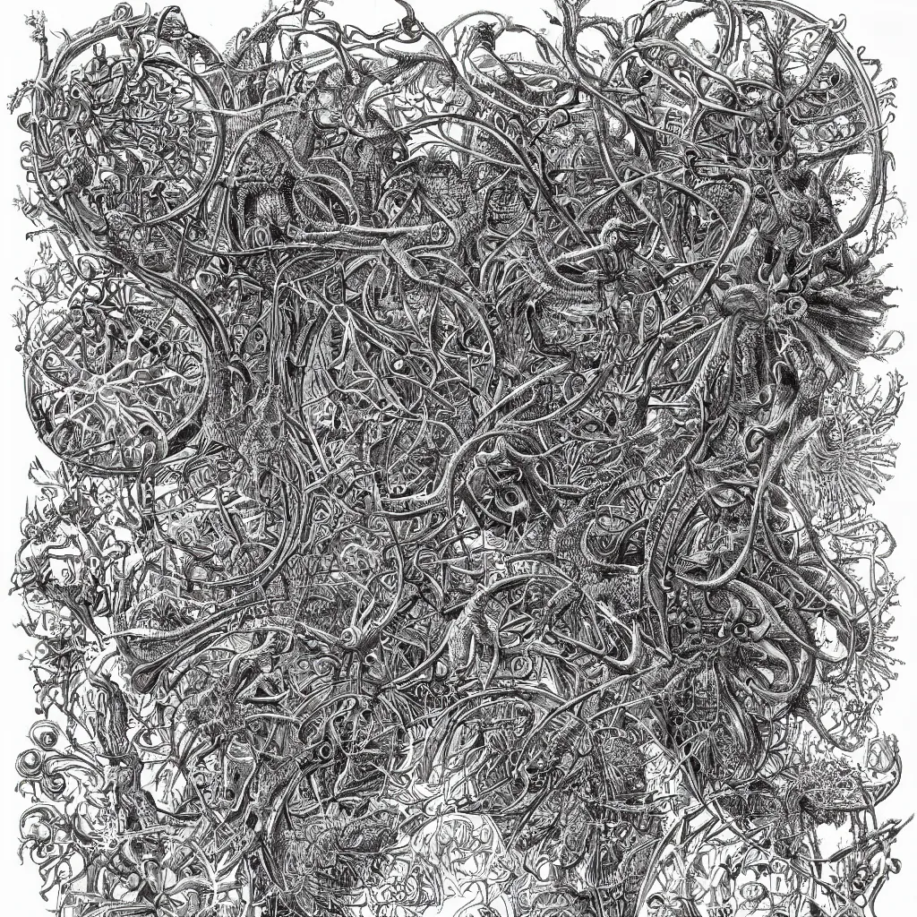 Prompt: virus diagram, R number, detailed digital illustration, dark, sinister, intricate, by Ernst Haeckel