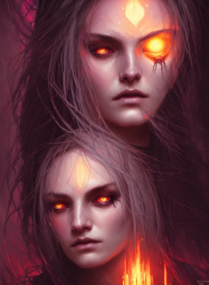 Image similar to Necromancer Sorceress face close-up macro in center, fantasy magic, undercut hairstyle, dark light night, intricate, elegant, sharp focus, illustration, highly detailed, digital painting, concept art, matte, art by WLOP and Artgerm and Greg Rutkowski and Alphonse Mucha, masterpiece