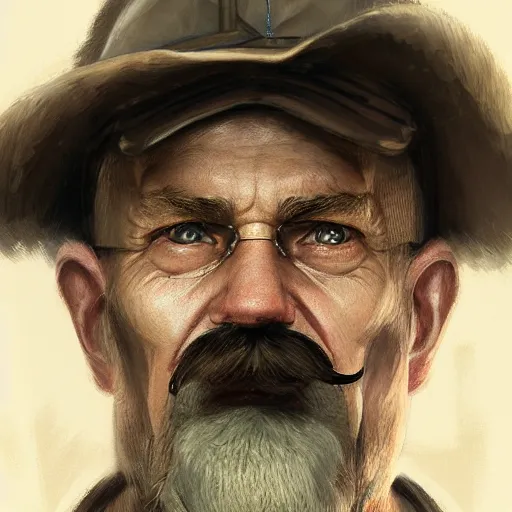 Prompt: portrait old warrior with trucker mustache, 8 k, trending on art station, by tooth wu and greg rutkowski