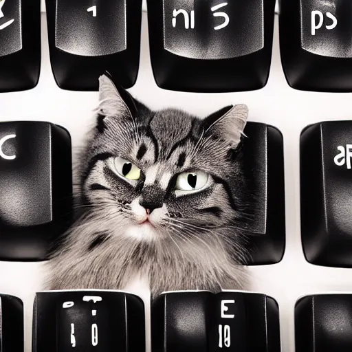 Image similar to angry cat typing on a mechanical keyboard.