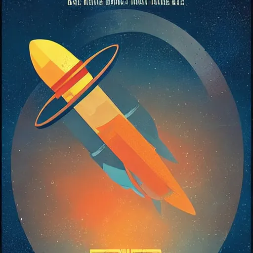 Prompt: blue rocket in space, orange fruit as a planet, intricate sci-fi poster by Denis Villeneuve