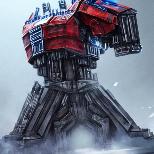 Prompt: optimus prime sitting on the iron throne, game of thrones, science fiction, artstation, pinterest, adobe photoshop