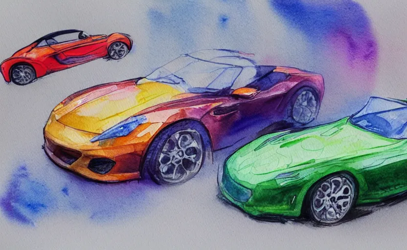 Image similar to colorful watercolor sketch, sport car