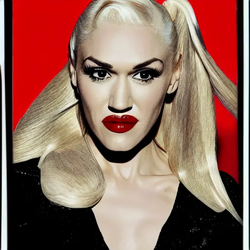 Image similar to Gwen Stefani, head and shoulders portrait, extremely detailed masterpiece, one single continues line.