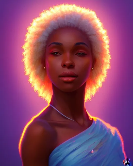 Prompt: beautiful auburn flower african american goddess portrait by sylvain sarrailh, artstation, radiant halo of light, photorealism, w