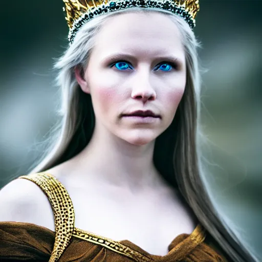 Image similar to photo of a real-life beautiful nordic queen, highly detailed