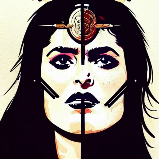 Image similar to a portrait of Salma Hayek as a barbarian warrior intricate details by MARVEL comics and Sandra Chevrier