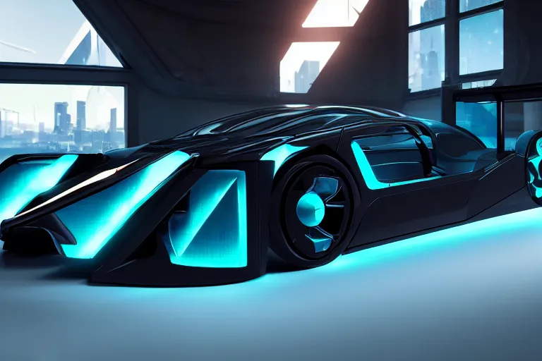 Image similar to cyberpunk concept inspired car, futuristic look, highly detailed body, aerodynamic body, photorealistic camera shot, bright studio setting, studio lighting, crisp quality and light reflections, unreal engine 5 quality render