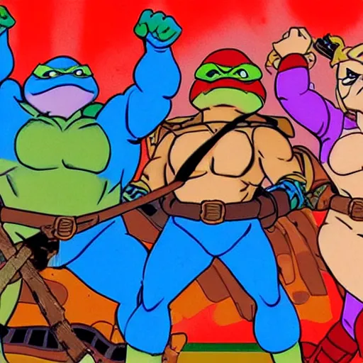 Image similar to teenage mutant ninja turtles on saved by the bell tv show still