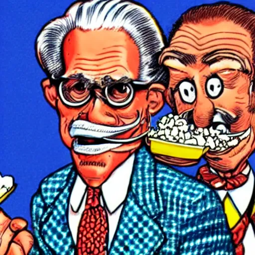 Image similar to The Artwork of R. Crumb and his Cheap Suit Orville Redenbacher tells you to eat his popcorn, pencil and colored marker artwork, trailer-trash lifestyle