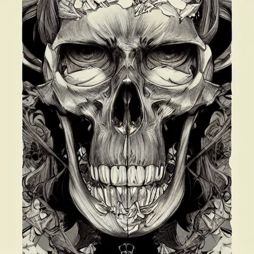 Image similar to anime manga skull portrait young woman ape monkey skeleton, intricate, elegant, highly detailed, digital art, ffffound, art by JC Leyendecker and sachin teng