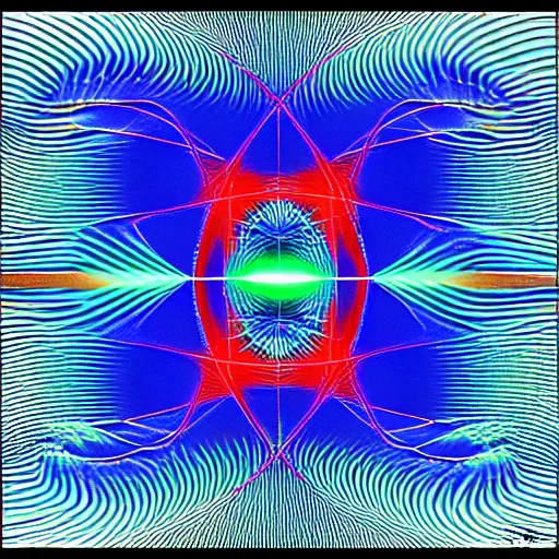 Prompt: 4 d energy pulse flattened in radial direction, fractal wave interference