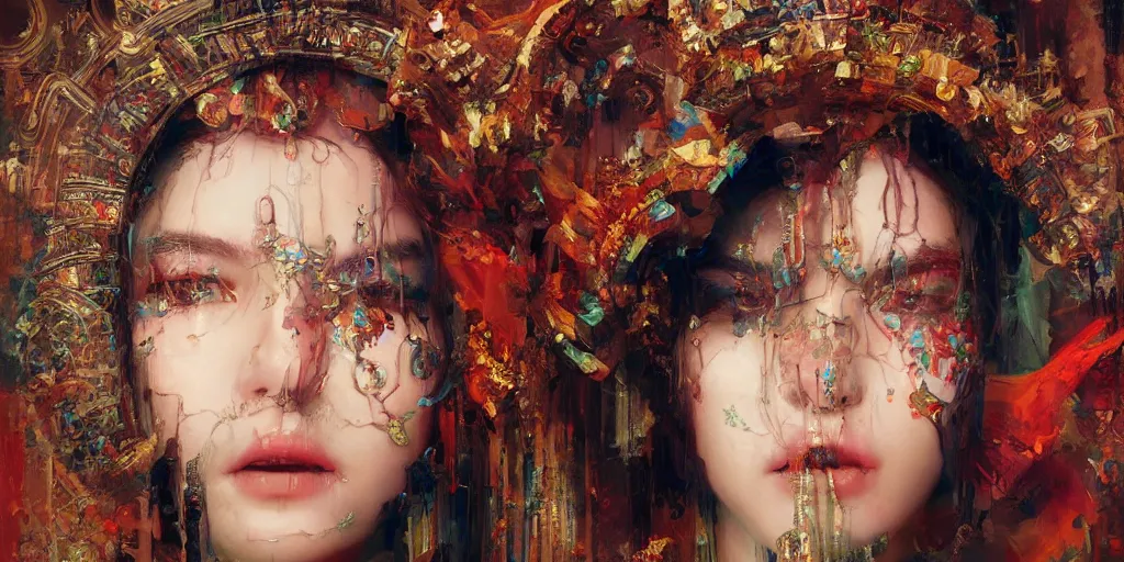 Image similar to Psychedelic portrait of a smiling Goddess by Stanley Artgerm Lau, Ruan Jia and Fenghua Zhong