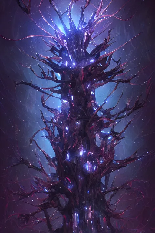 Prompt: Space Ent betwtice of Tree Limbs made of Magically Galatic Star Clusters streaming through Space Forest Voids, hybrid from dungeons and dragons and art direction by James Cameron ;by artgerm; wayne reynolds art station; cinematic quality character render; low angle; ultra high quality model; production quality cinema model