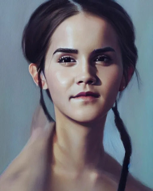 Prompt: liang huatao painting of a emma watson, half body portrait, sharp details, soft brushstrokes, subsurface scattering, warm lighting