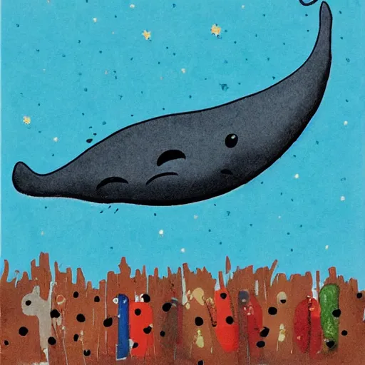 Image similar to children\'s book art of a whale, cute