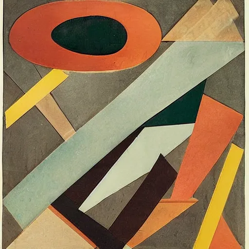 Image similar to an artwork by kurt schwitters, mix of geometric and organic shapes, both bright and earth colors