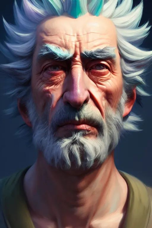 Image similar to ultra detailed facial portrait rick sanchez, extremely detailed digital painting, in the style of fenghua zhong and ruan jia and jeremy lipking and peter mohrbacher, mystical colors, rim light, beautiful lighting, 8 k, stunning scene, raytracing, octane, trending on artstation