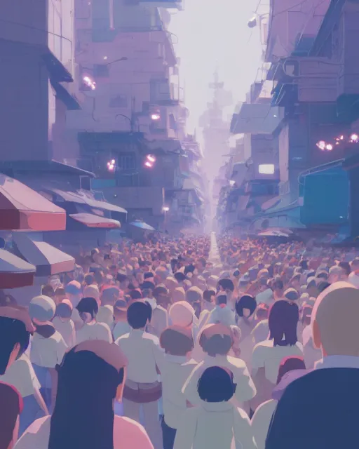 Image similar to crowds,, james gilleard, atey ghailan, makoto shinkai, goro fujita, studio ghibli, rim light, exquisite lighting, clear focus, very coherent, plain background, soft painting