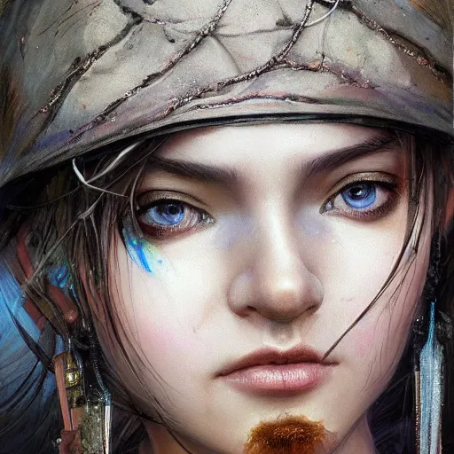 Prompt: A masterpiece portrait of a Incredibly beautiful queer Syberian post apocalyptic shaman girl . medium shot, intricate, elegant, highly detailed. trending on artstation, digital art, by Stanley Artgerm Lau, WLOP, Rossdraws, James Jean, Andrei Riabovitchev, Marc Simonetti, Yoshitaka Amano