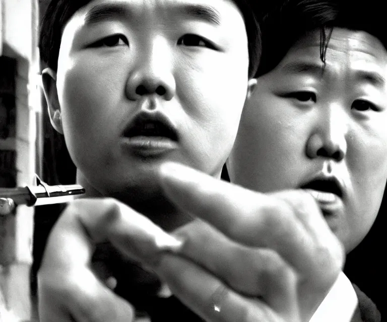 Prompt: hyperralism weed express ( 2 0 0 8 ) movie still photography of realistic detailed north korean kim chen with detailed face smoking reviewing detailed weed bush in detailed basement bedroom ultra violet light