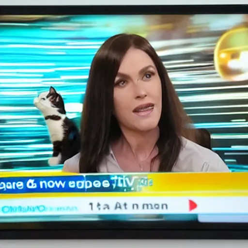 Image similar to photo of cat presenting the news on tv