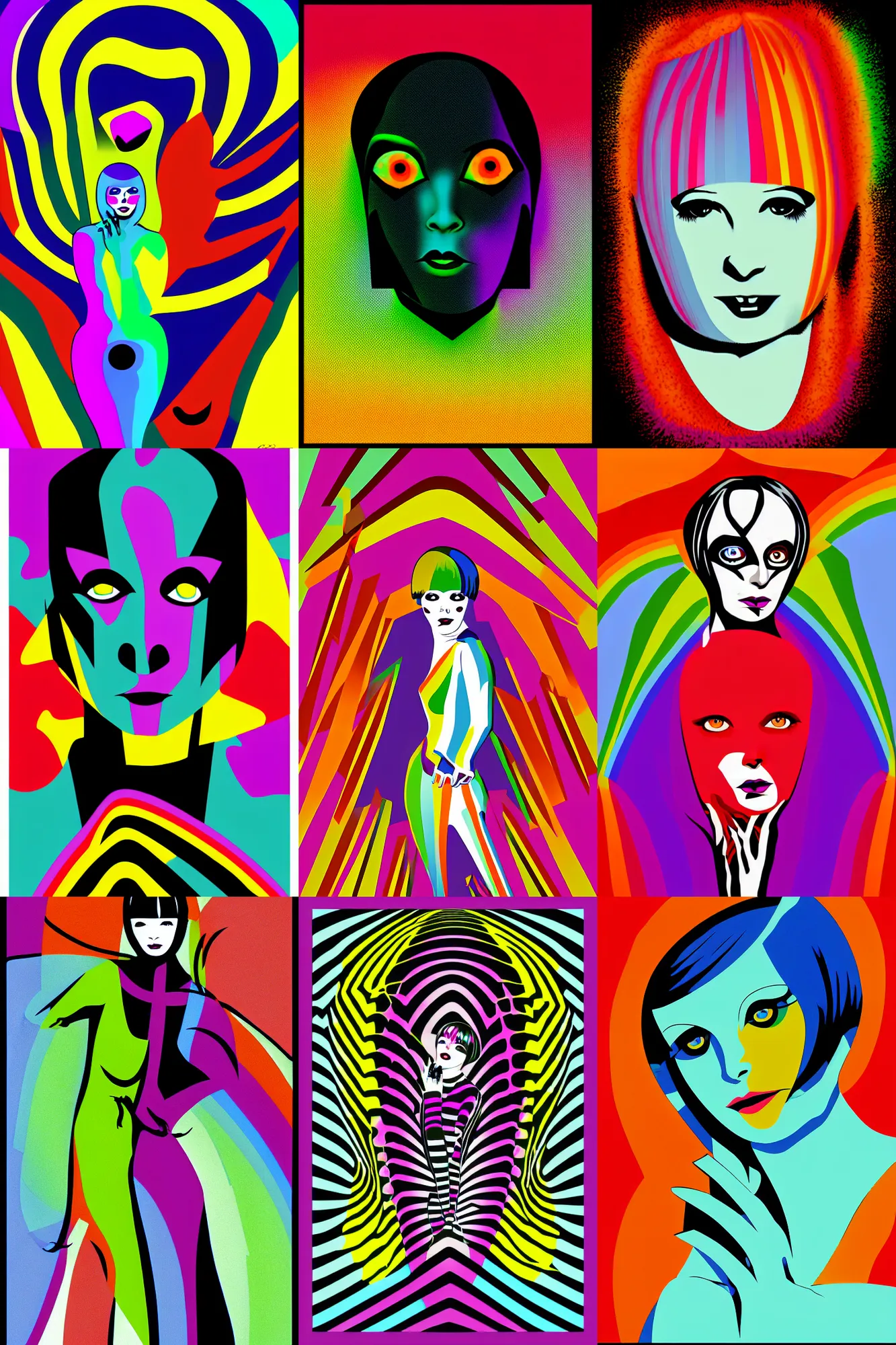 Prompt: vector logo of mary louise brooks as a zombie, ross tan, op art, rainbow, 1 9 2 0 s, art deco