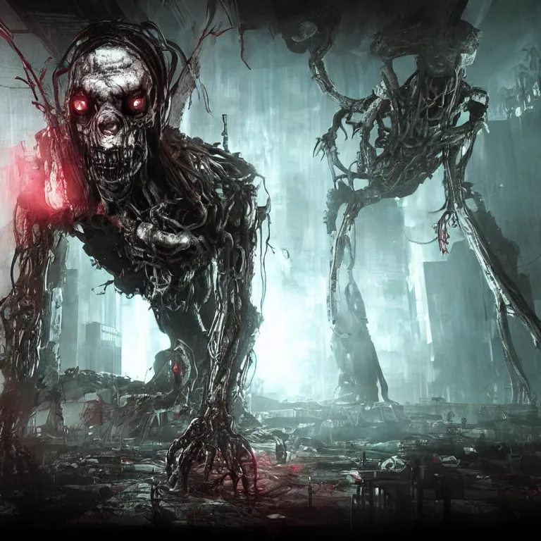 Image similar to The Evil Within cyberpunk monster, concept art