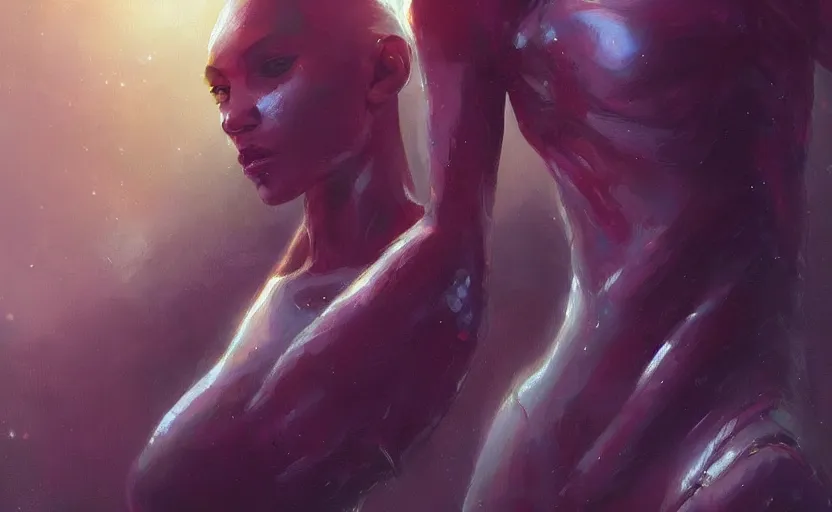 Image similar to a painting of a beautiful alien women trending on artstation in the style of greg rutkowski