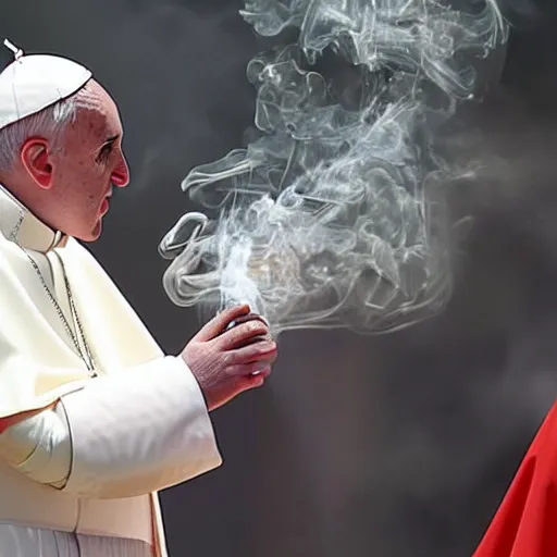 Image similar to the pope smoking a blunt and exorcising some demons